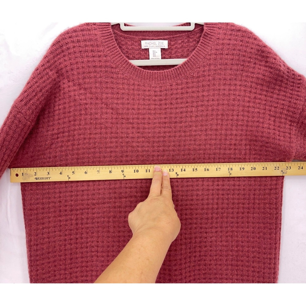 Rachel Zoe Pink Cashmere Waffle Knit Sweater L Crew Neck Drop Shoulder Luxury - Picture 4 of 8